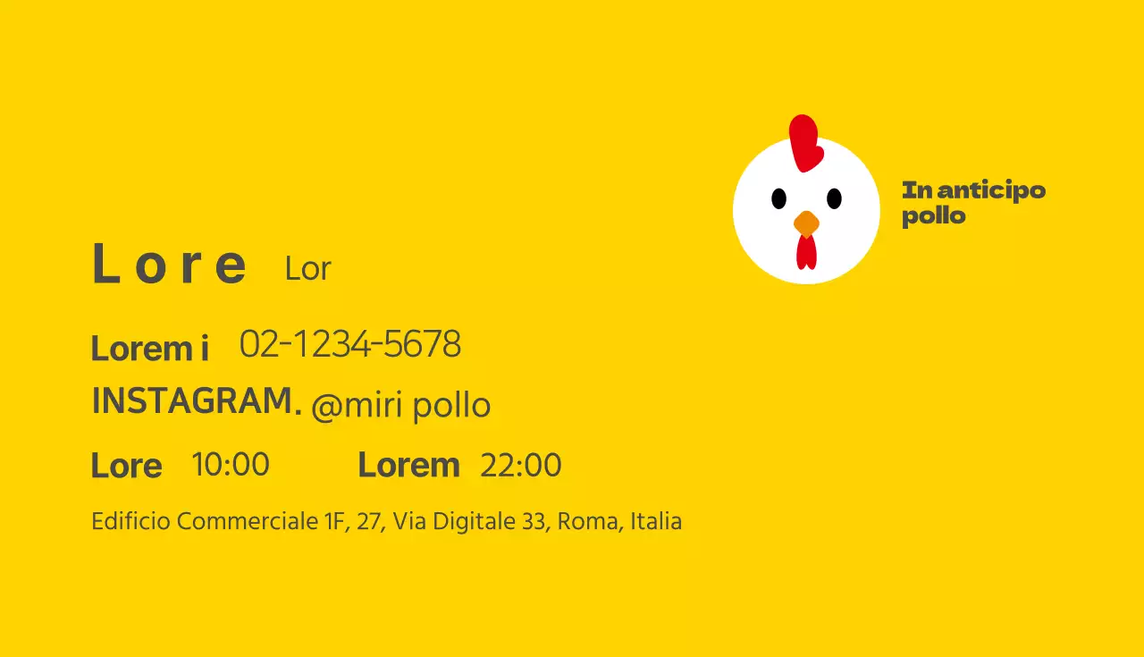 Biglietto da visita illustrato di pollo rosso e giallo