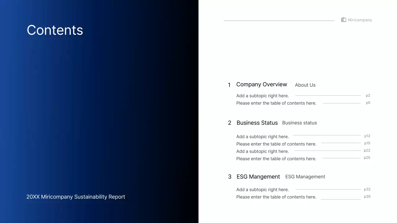 Apresentação infográfica empresarial simples com gradientes azuis e verdes