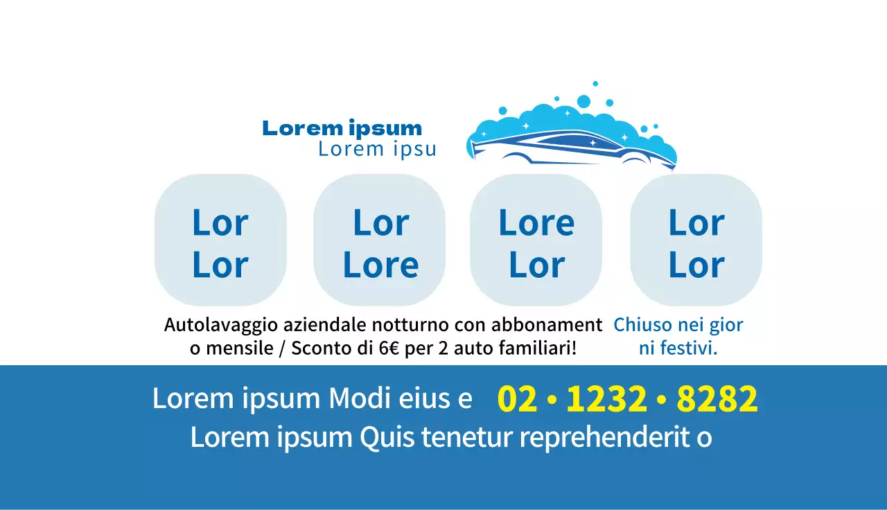 Illustrazione blu Promozione di un lavaggio auto pulito in un centro auto