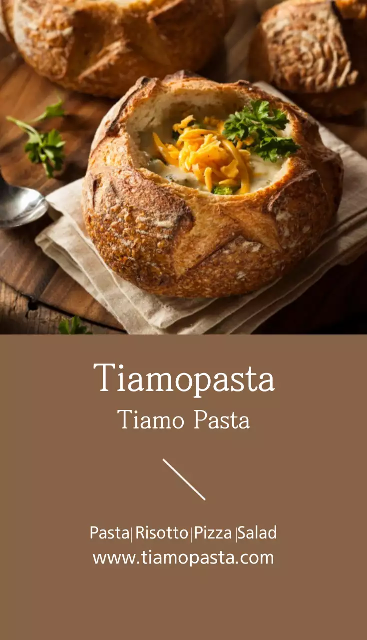 Cartão de visita promocional de macarrão rústico marrom