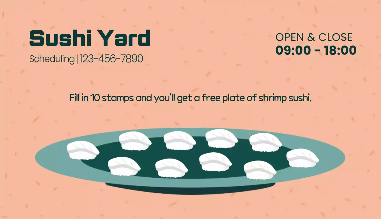 Beige Animation Sushi Promotion Business Card