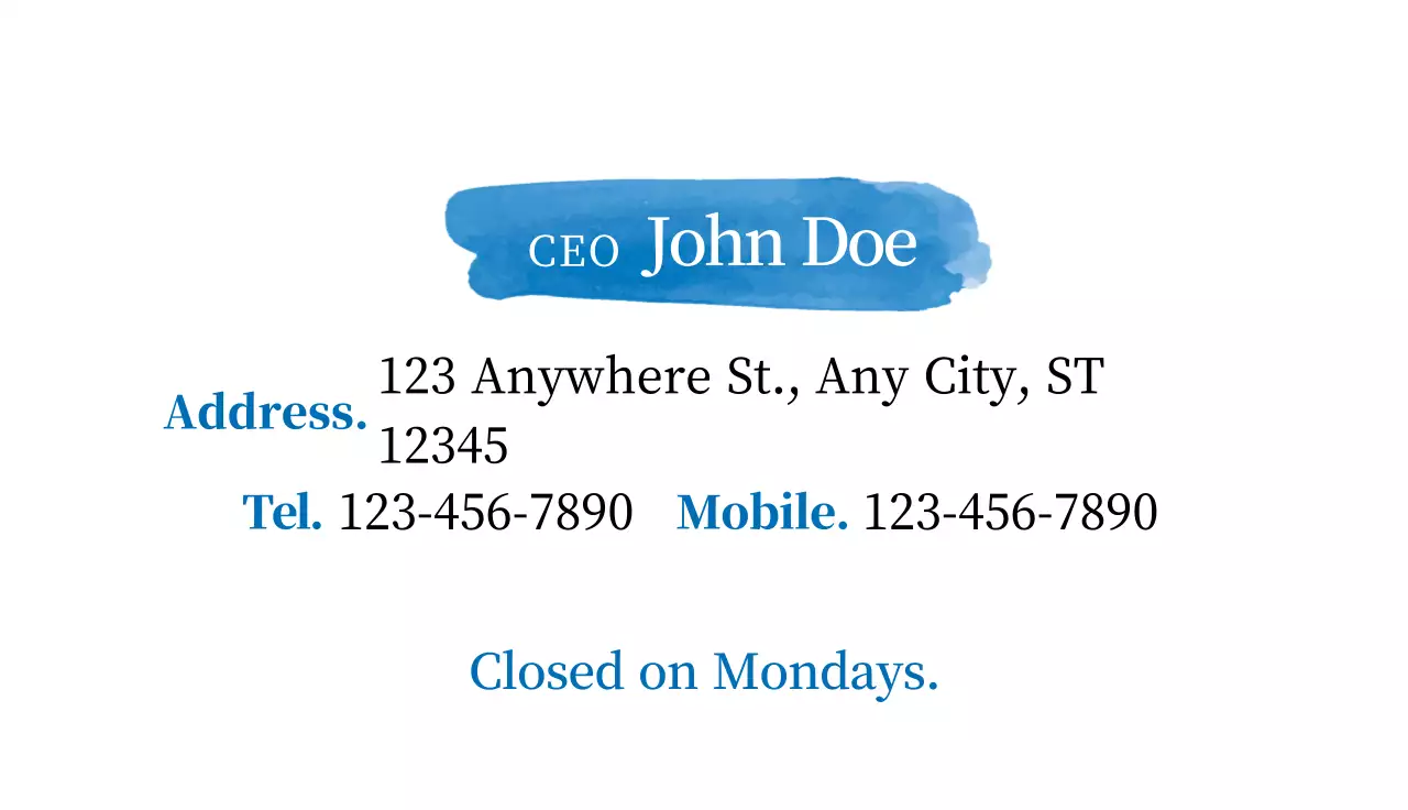 Blue Simple Cafe Business Card