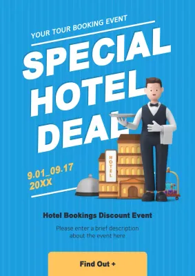 Blue Trendy Hotel Promotion Poster