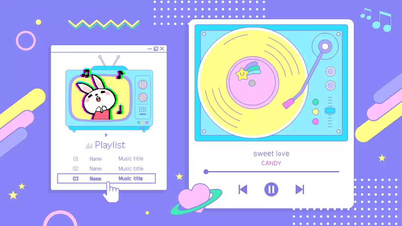 보라색의 레트로한 스트리밍 플레이리스트