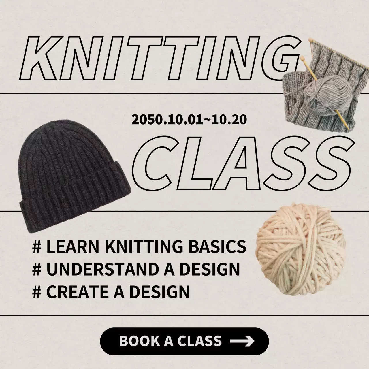 Beige Modern Knitting Class Invitation Instagram Post