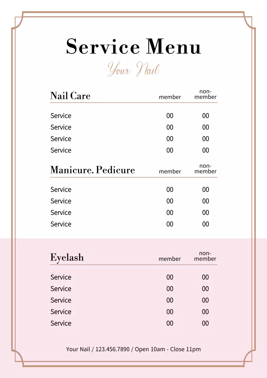 Pink Minimal Service Menu Poster