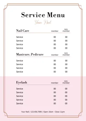 Pink Minimal Service Menu Poster