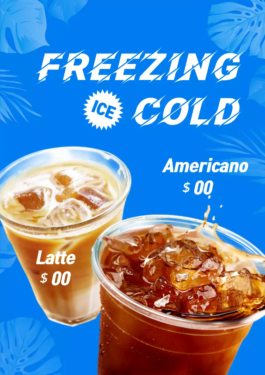 Blue Trendy Iced Coffee Promotion Poster