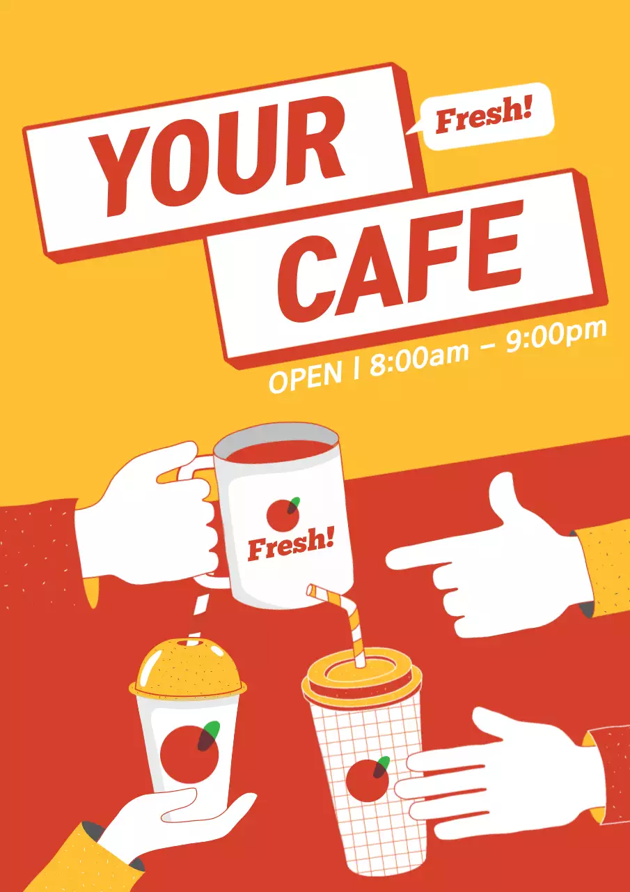 Promote a new summer menu with a blue and pink cup and hand illustration
