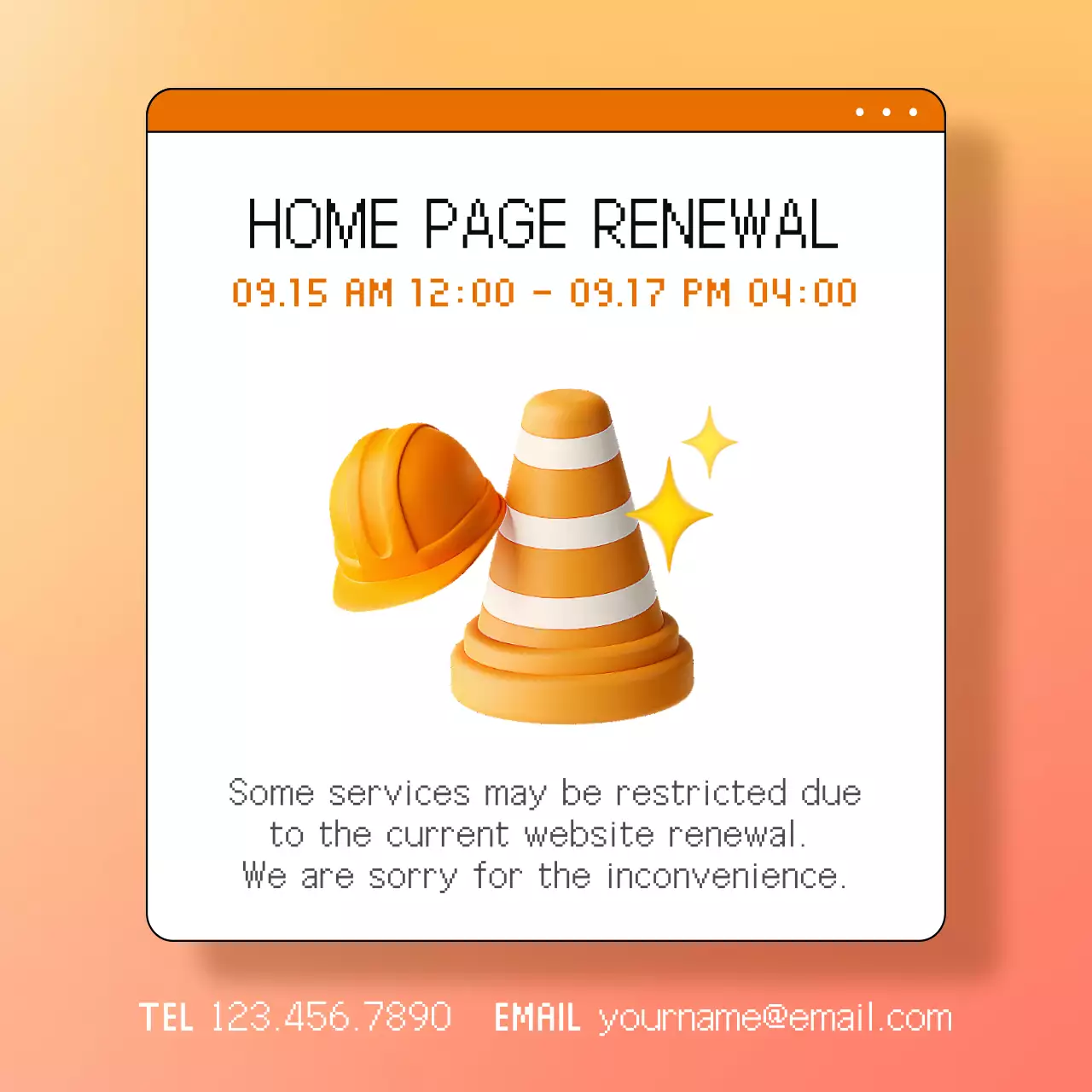 오렌지 모던 웹사이트 공지 소셜 미디어 게시물