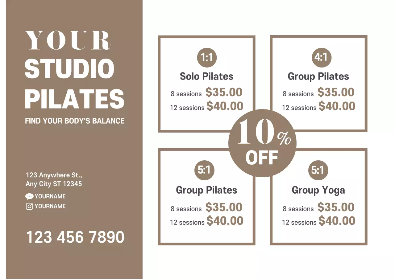 Cartaz promocional de Pilates minimalista bege