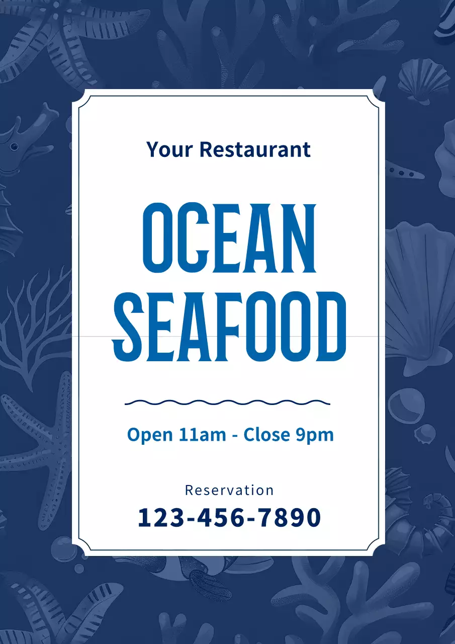 Blue Modern Seafood Promotion Poster