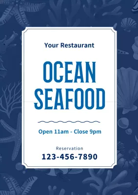 Blue Modern Seafood Promotion Poster