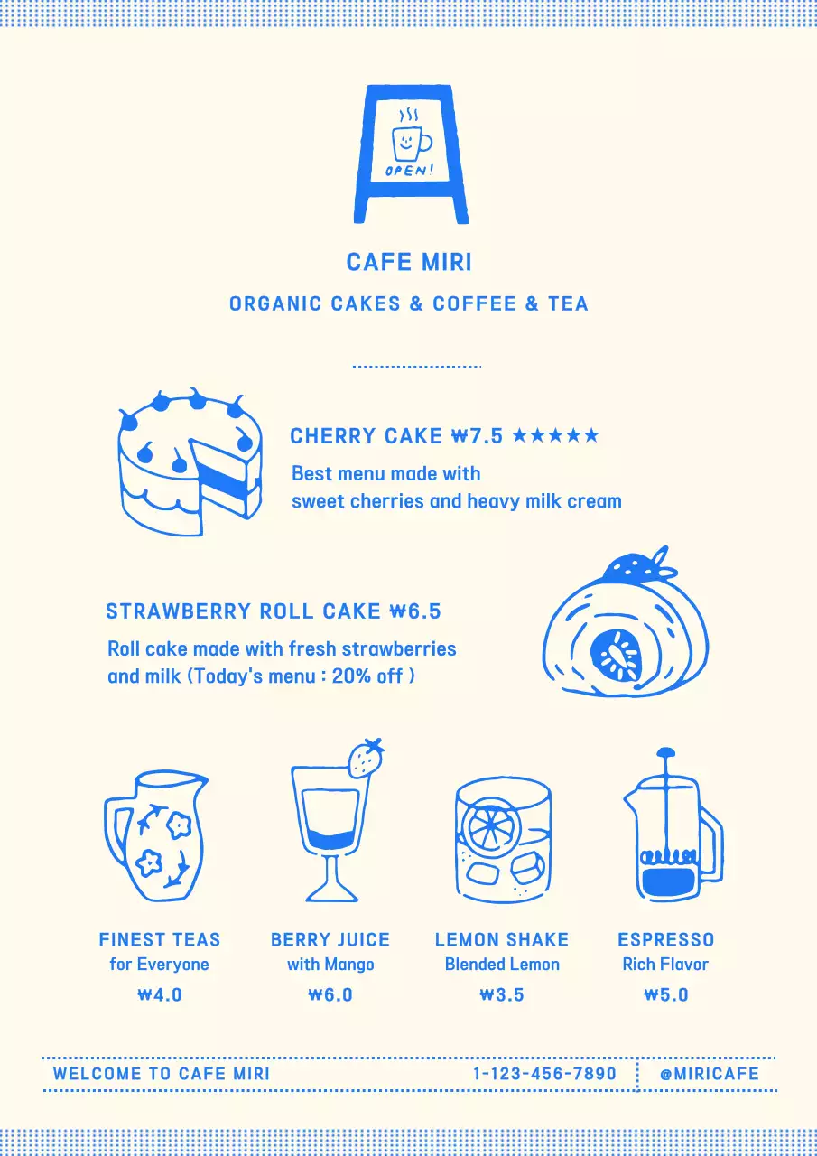 Beige and blue bakery cafe menu