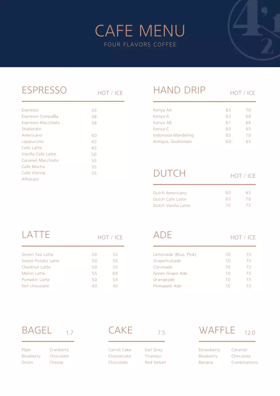 Navy Minimal Cafe Menu Poster