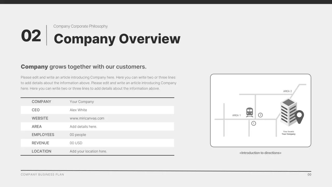 A modern company profile in black and gray