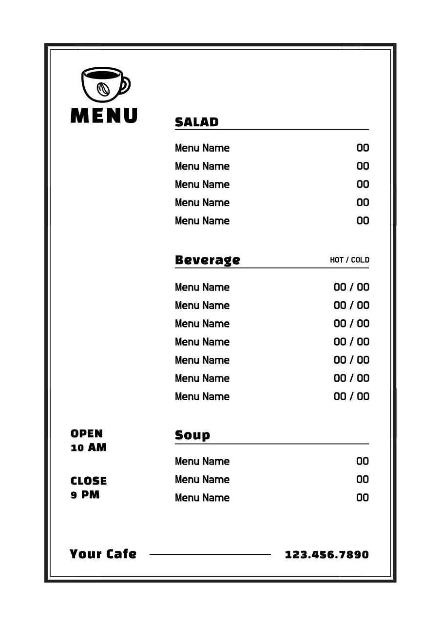 Black Minimal Cafe Menu Poster
