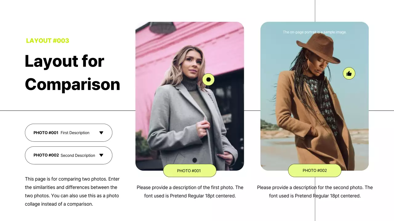 블랙과 화이트에 옐로우그린으로 포인트를 준 사진프레임을 위한 레이아웃