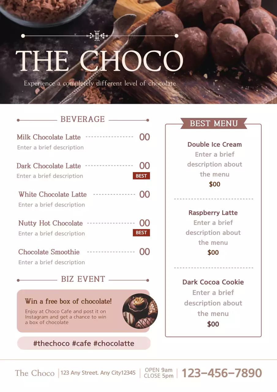 Brown Elegant Chocolate Menu Poster