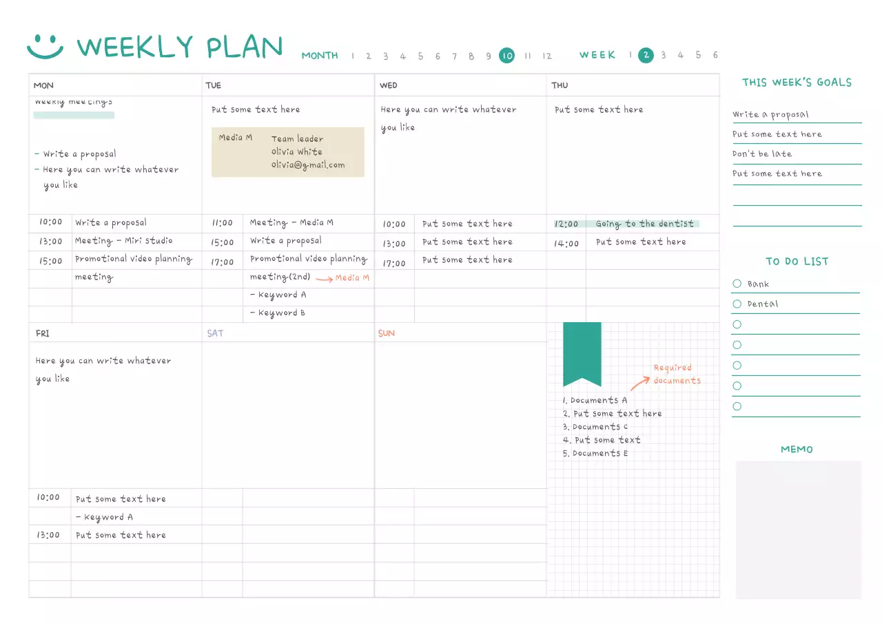 Simple White Tone Weekly Plan for Webnotes