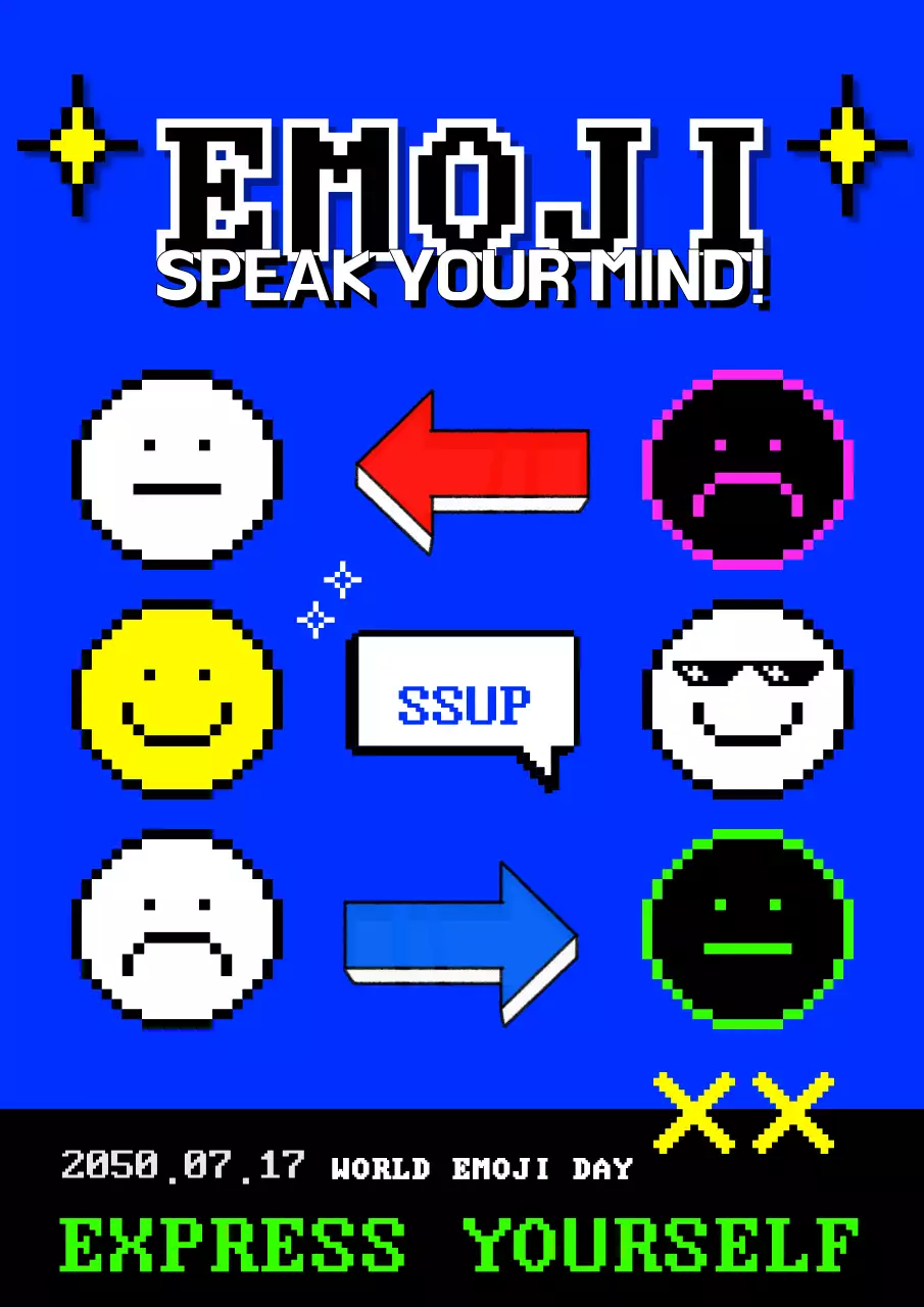 파란색과 검은색의 픽셀 이모지의 날