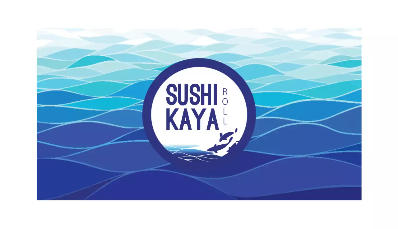 Sushi restaurant stamp card with blue ocean and fish illustration