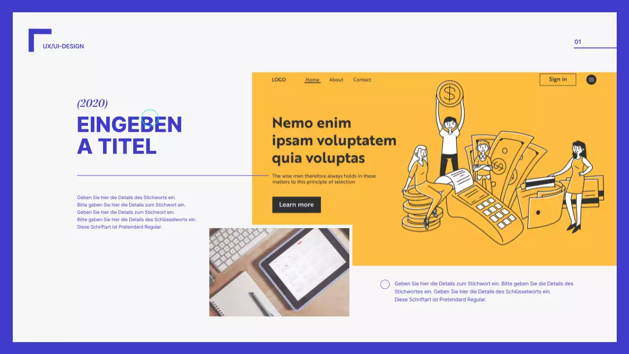 Eine einfache Mappe in Blau und Weiß