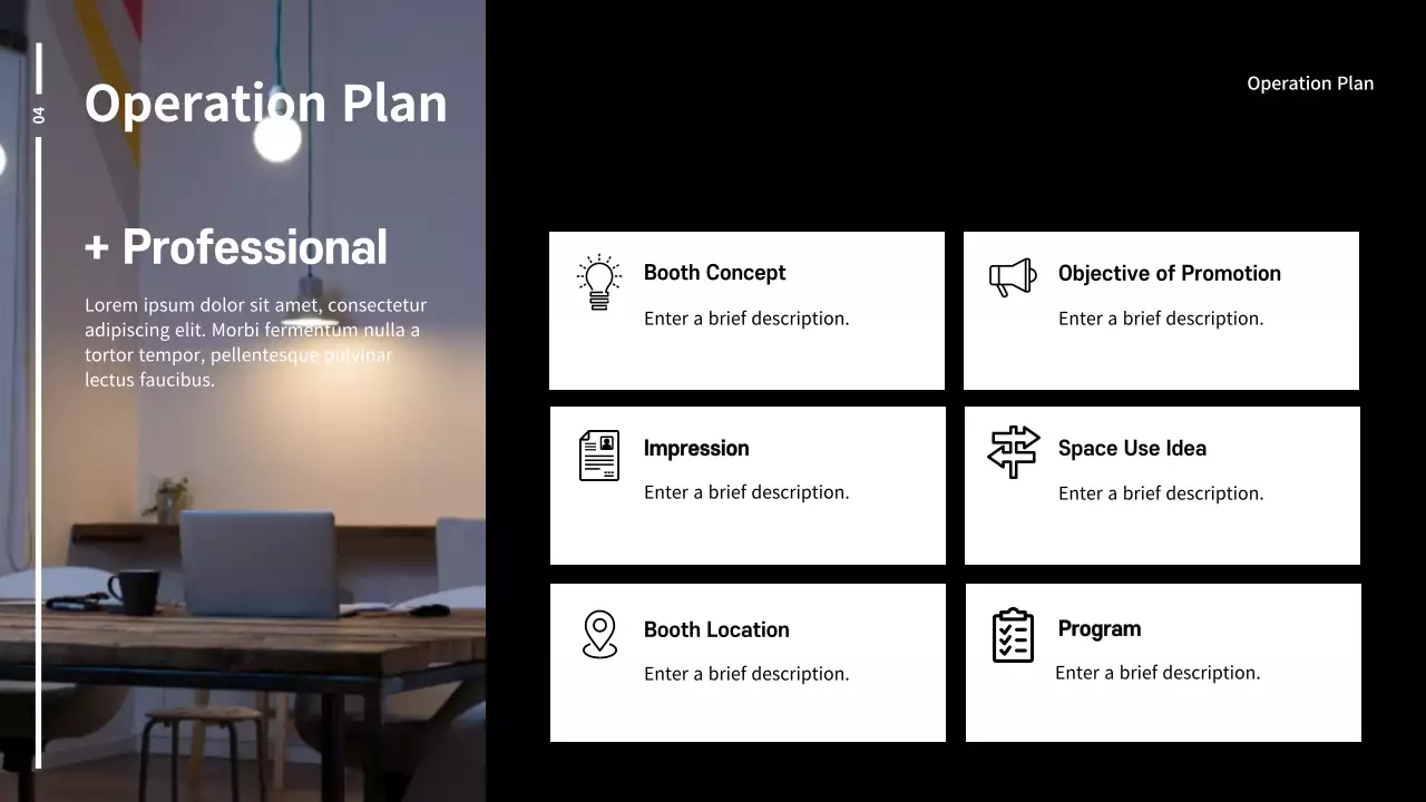 Exhibition booth planning report in black and white
