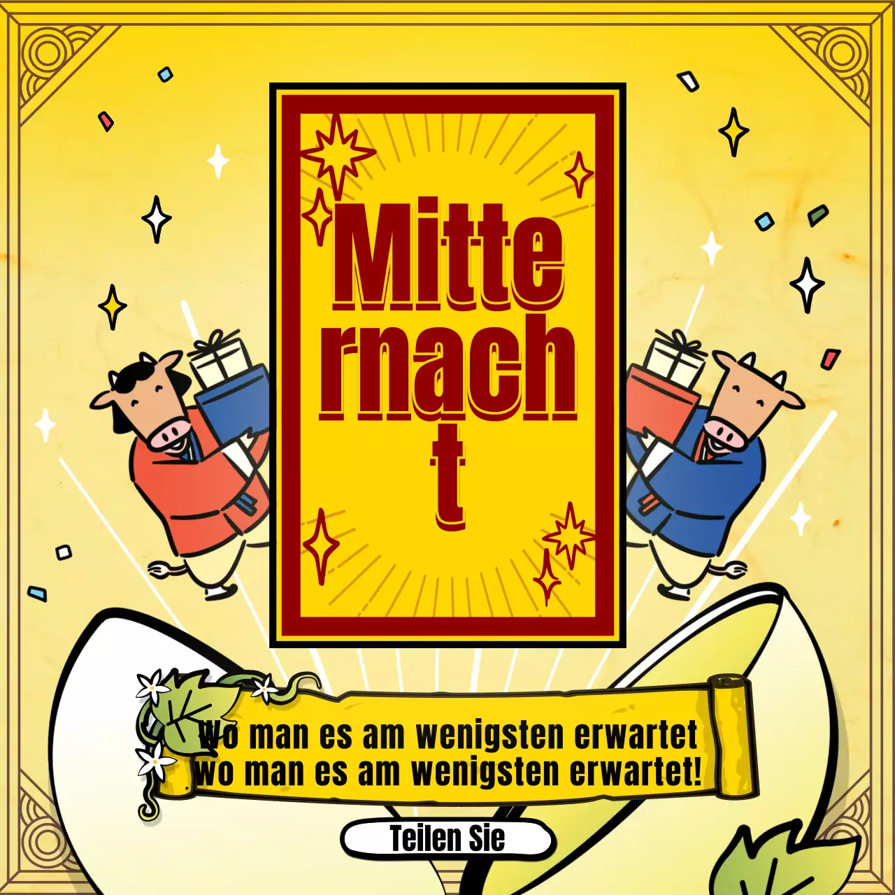 Neujahrs-Wahrsagerei mit der traditionellen gelben Kuh-Illustration