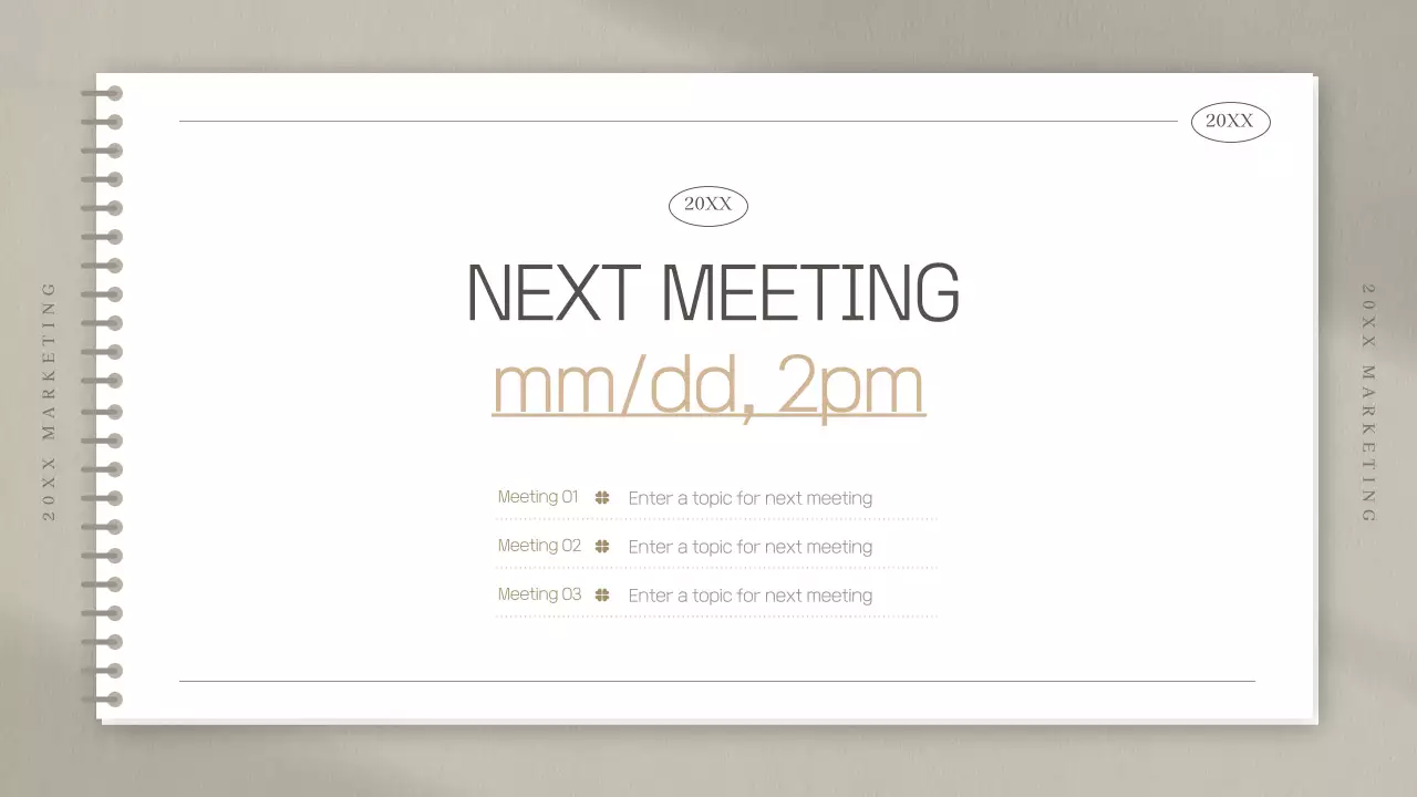 Marketing study meeting minutes in a simple beige notebook shape