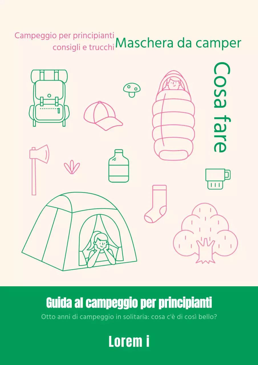 All'interno della guida al campeggio illustrata in rosa e verde