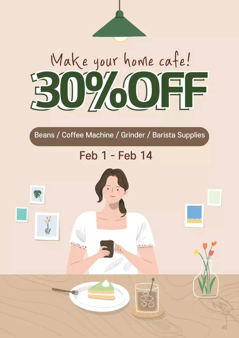 Màu xanh lá cây màu be minh họa nội thất hiện đại quán cà phê tại nhà khuyến mãi sự kiện