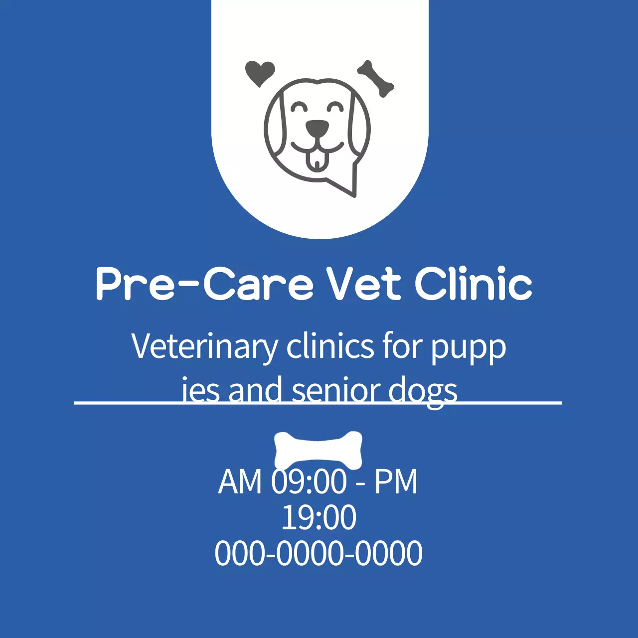 Label promosi klinik dokter hewan yang lucu dengan ilustrasi biru