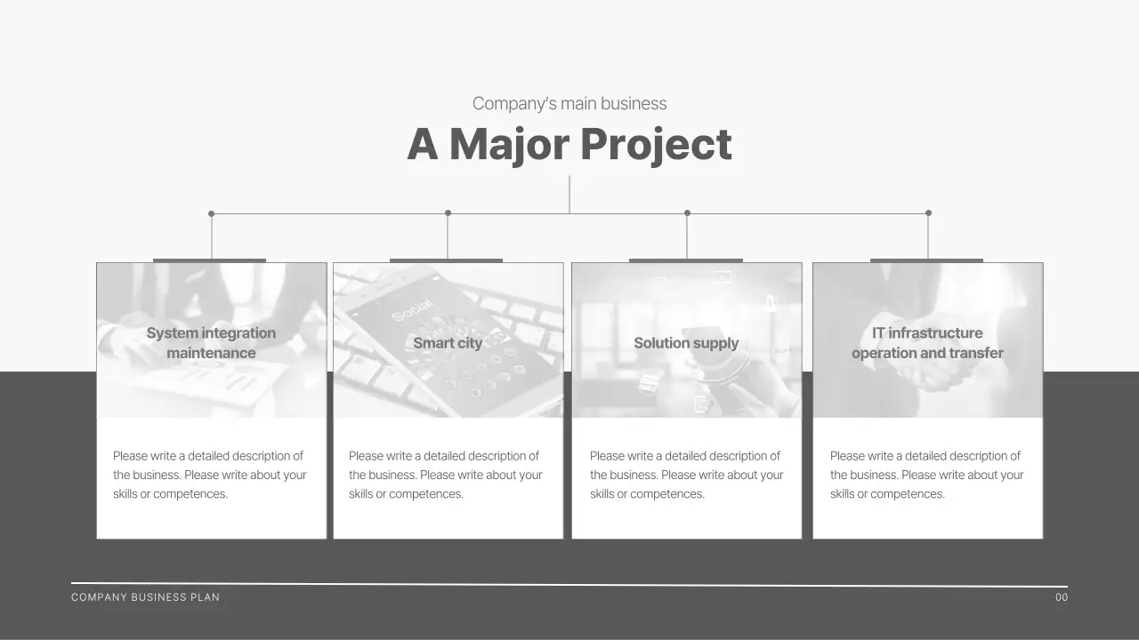 A modern company profile in black and gray