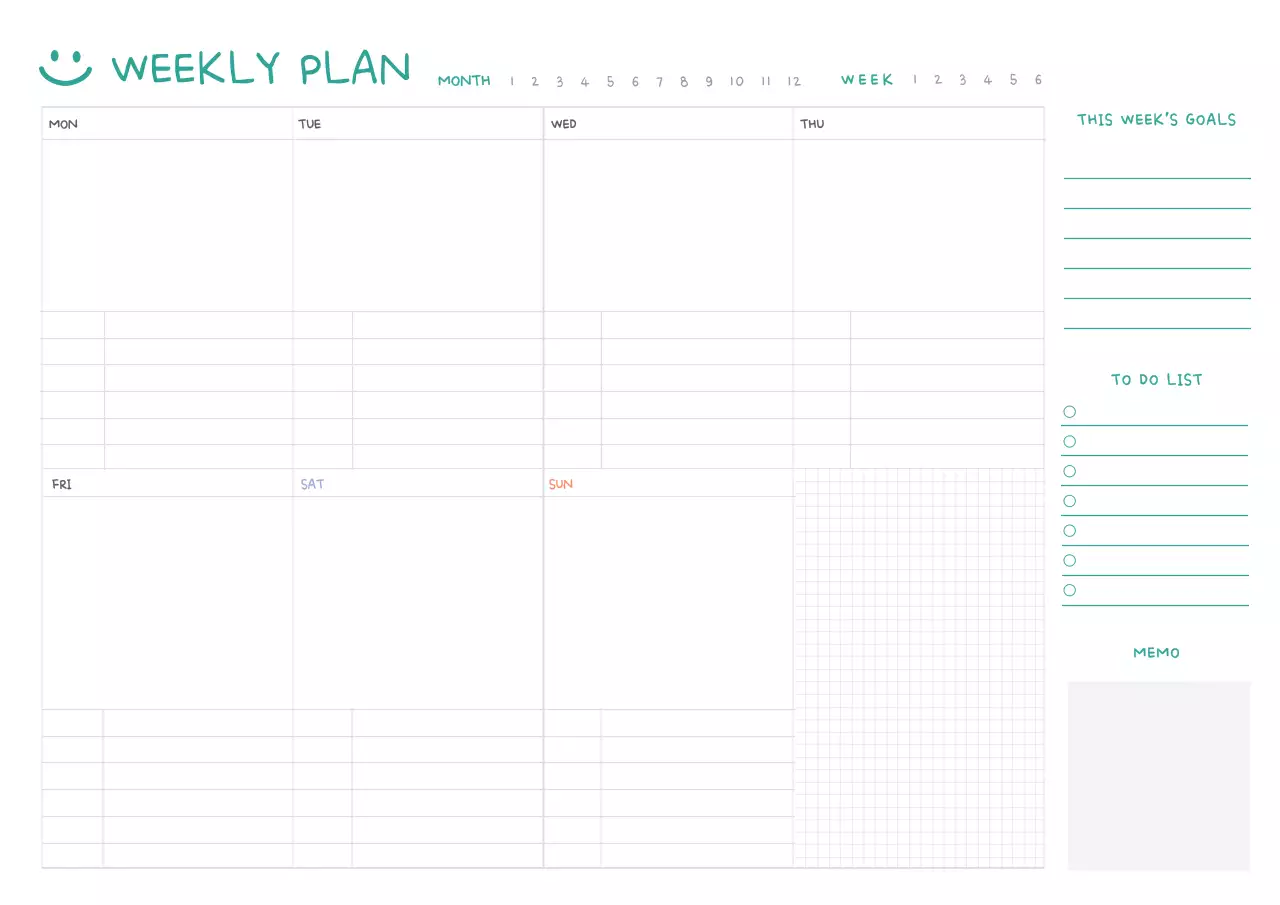 Tom branco simples para o plano semanal Webnotes