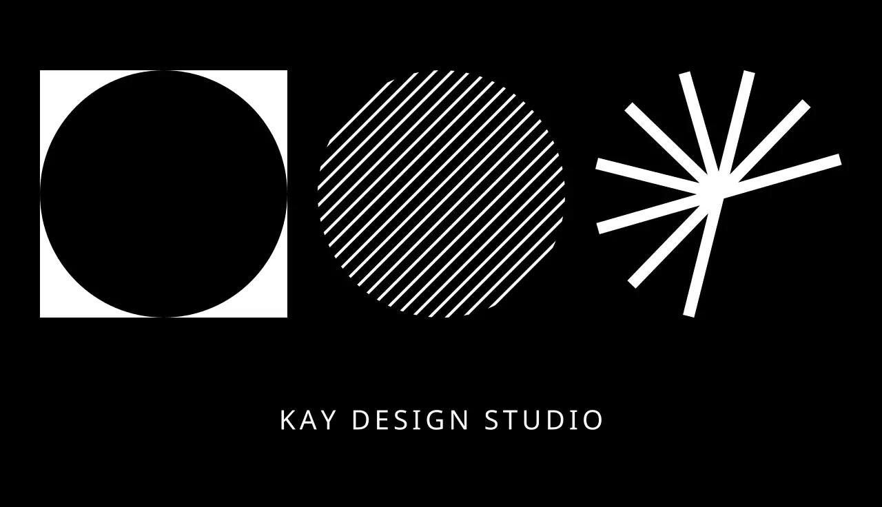 Design studio business card with geometric shape elements on a black background