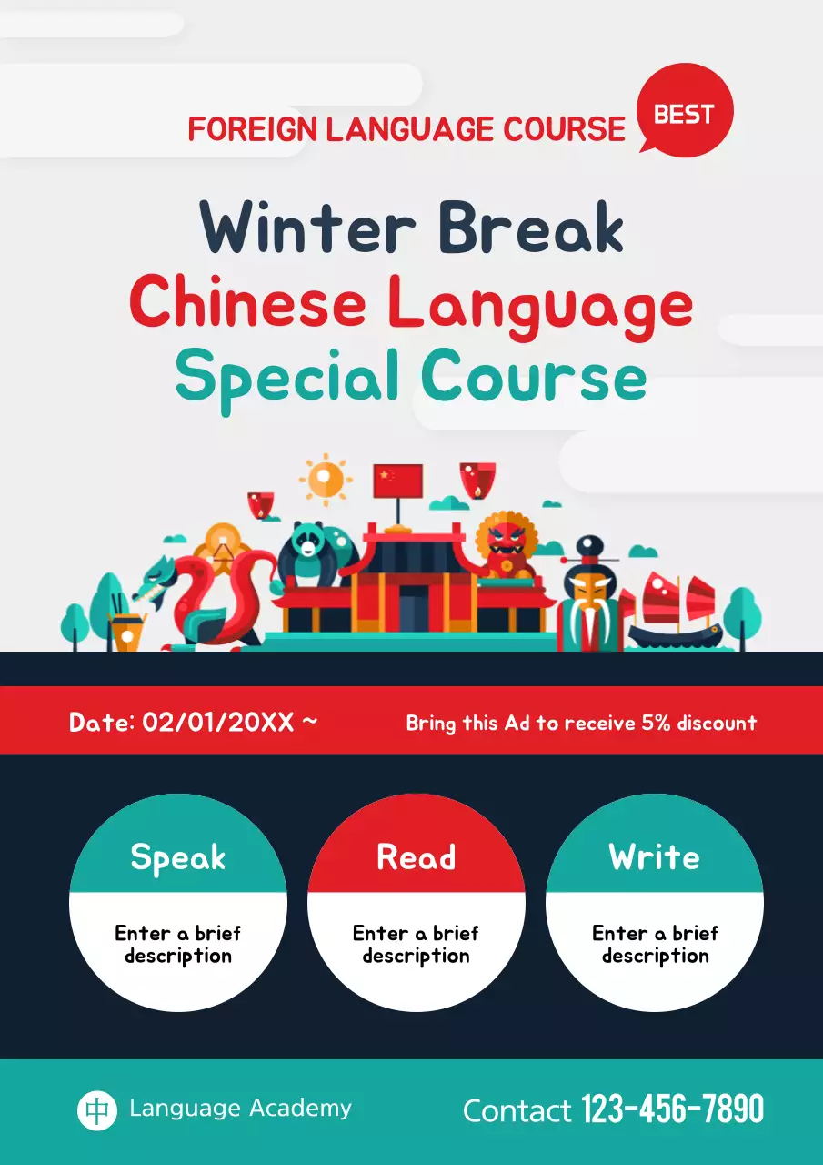 Colorful Cultural Language Course Advertisement Poster