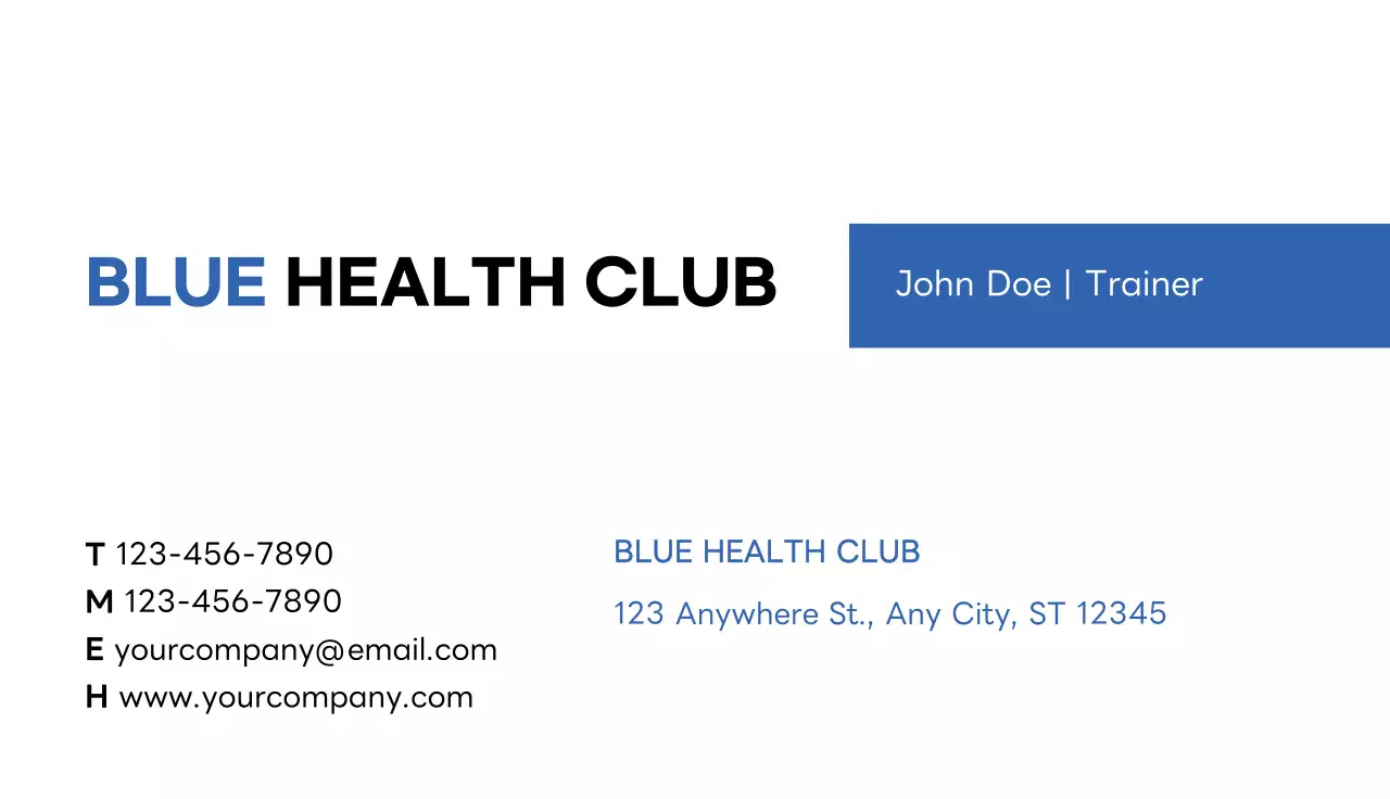 Blue Modern Health Club Promotion Business Card