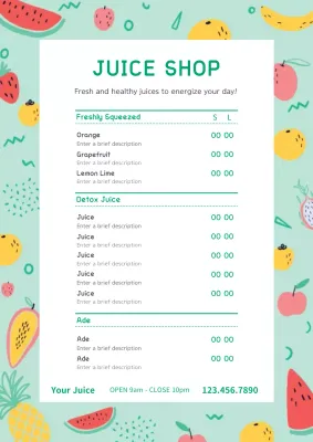 Mint Playful Juice Menu Poster