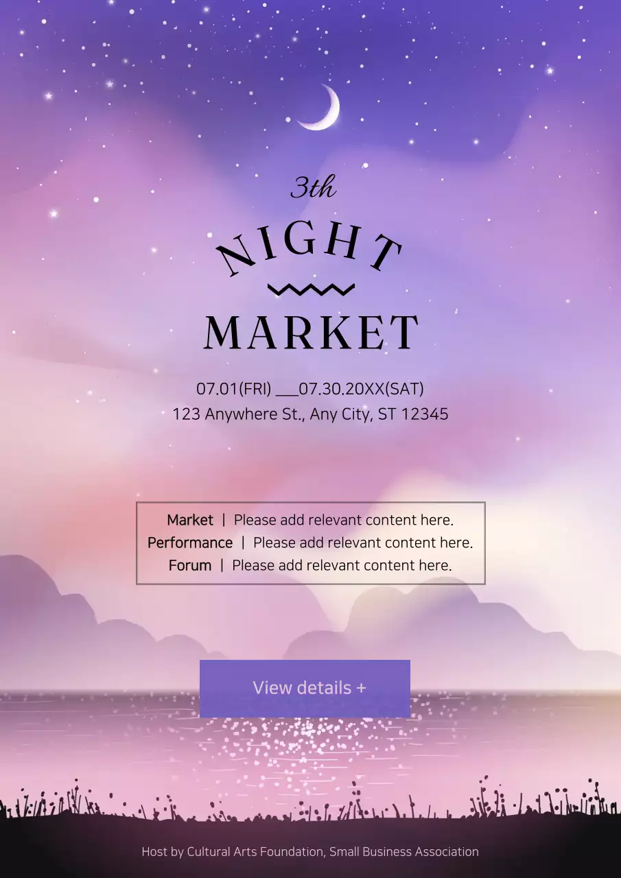 Purple Aesthetic Night Market Event Poster