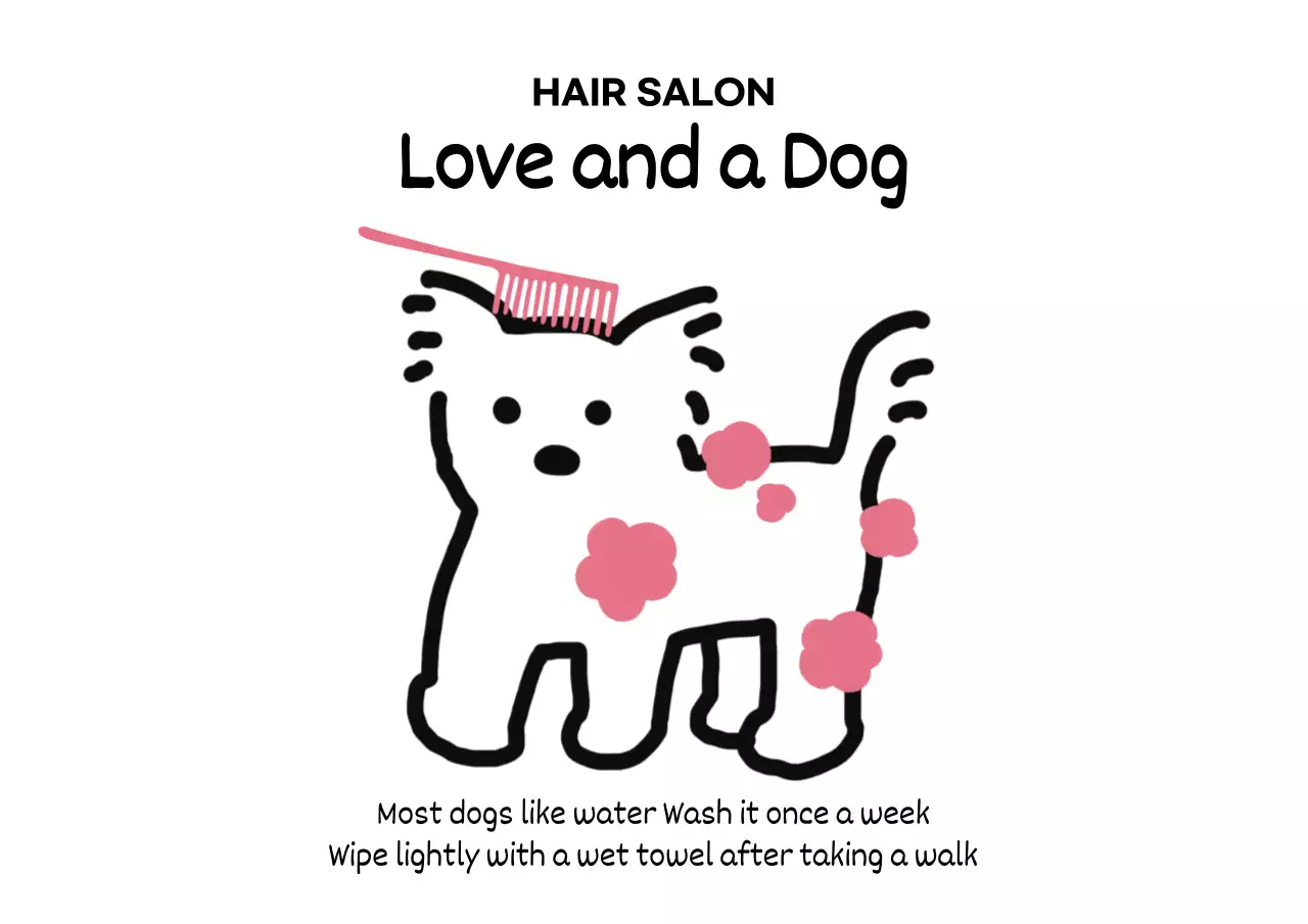 Dog grooming salon with illustrations of puppies and goats