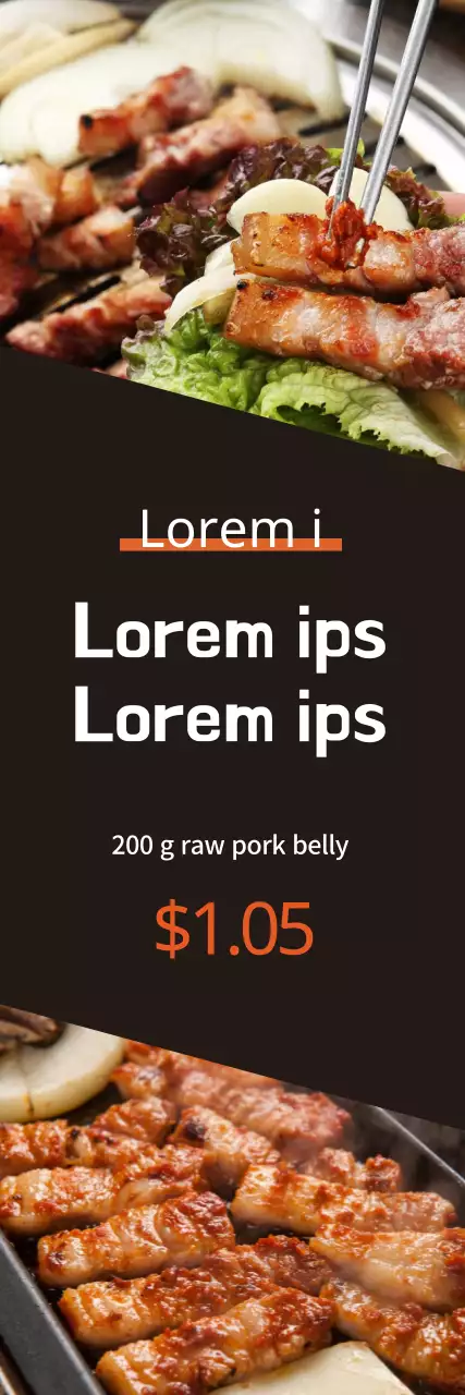 Banner promocional de carne de porco rústica marrom