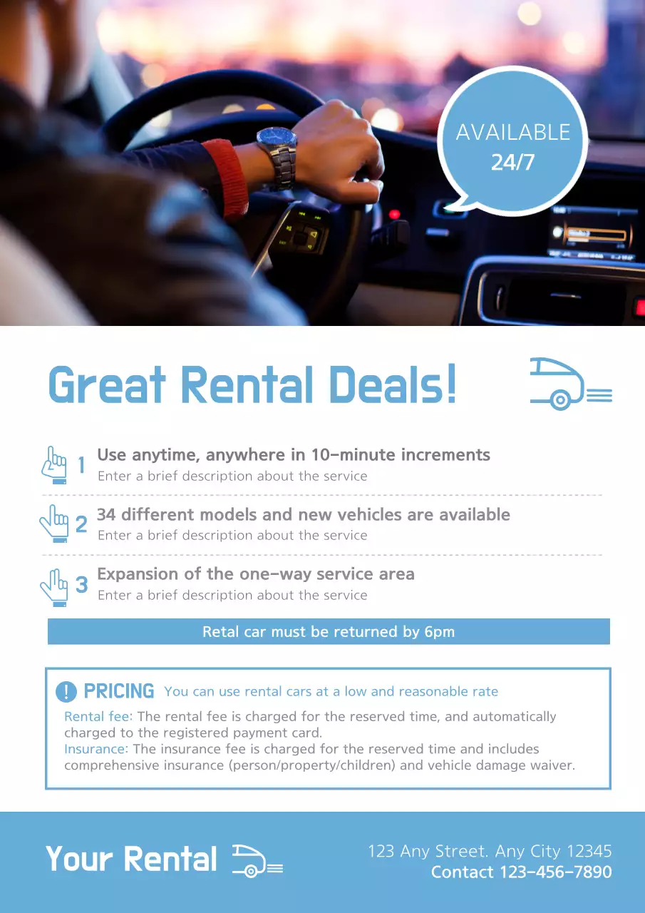 Blue Modern Car Rental Promotion Poster