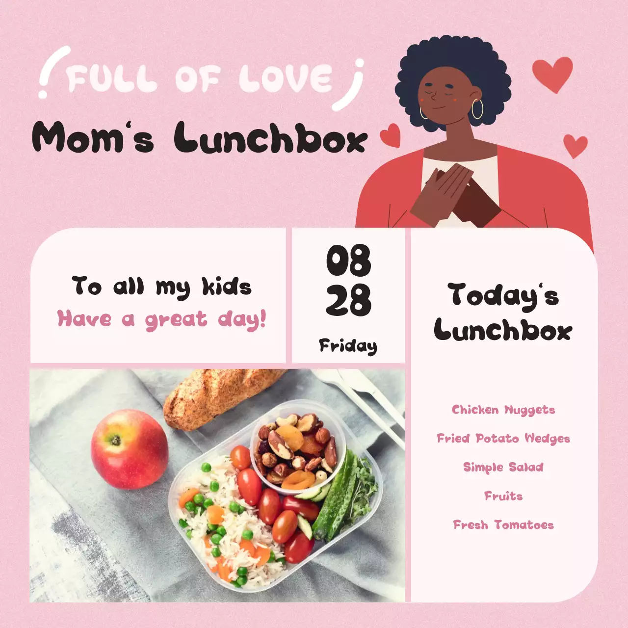 핑크 심플 런치박스 메뉴 소셜 미디어 포스트