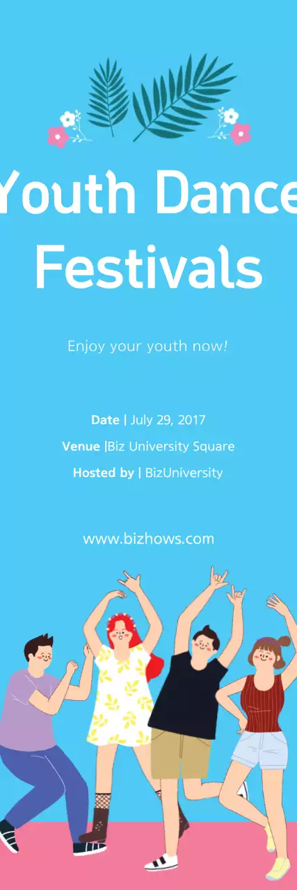 Banner azul para evento de dança da moda