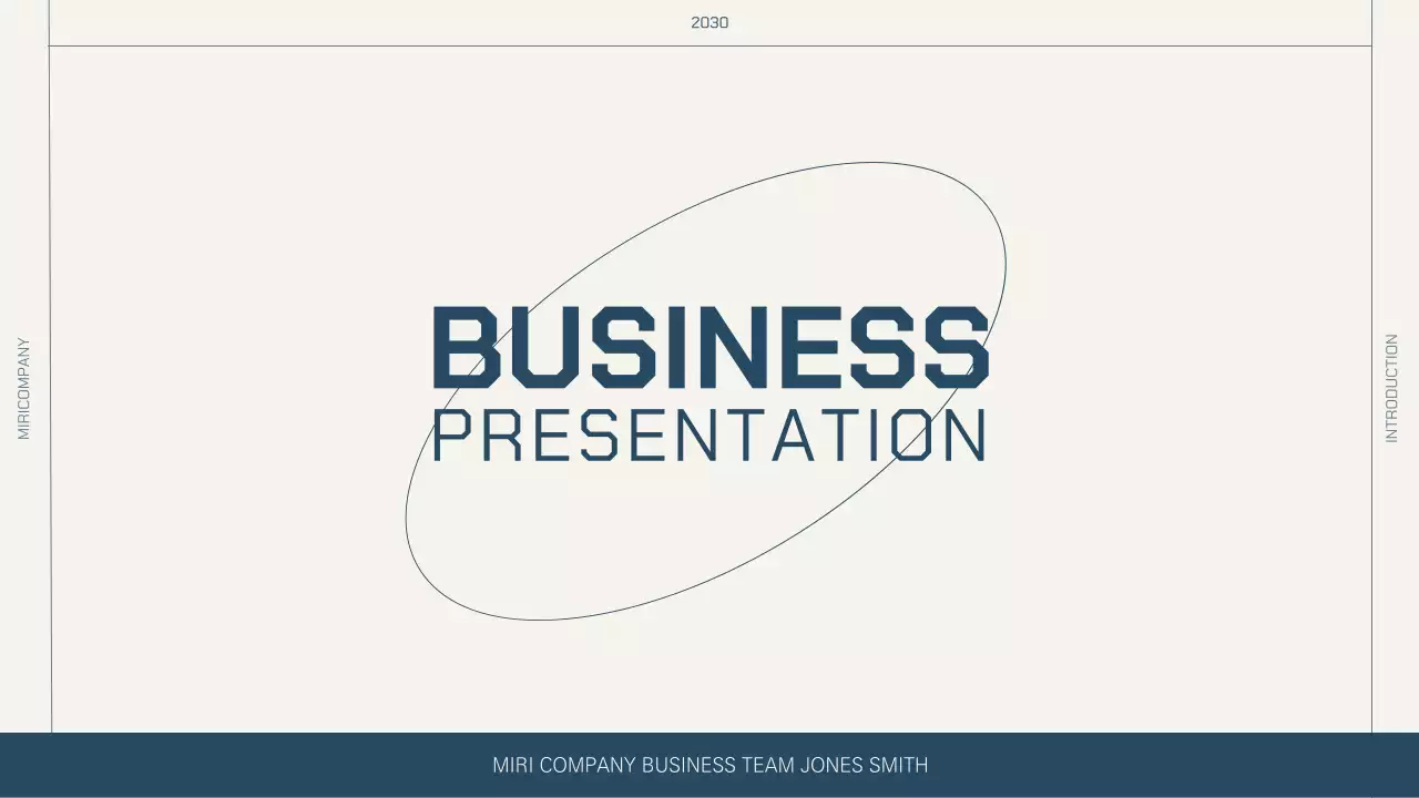 A company profile with a simple layout in beige and navy