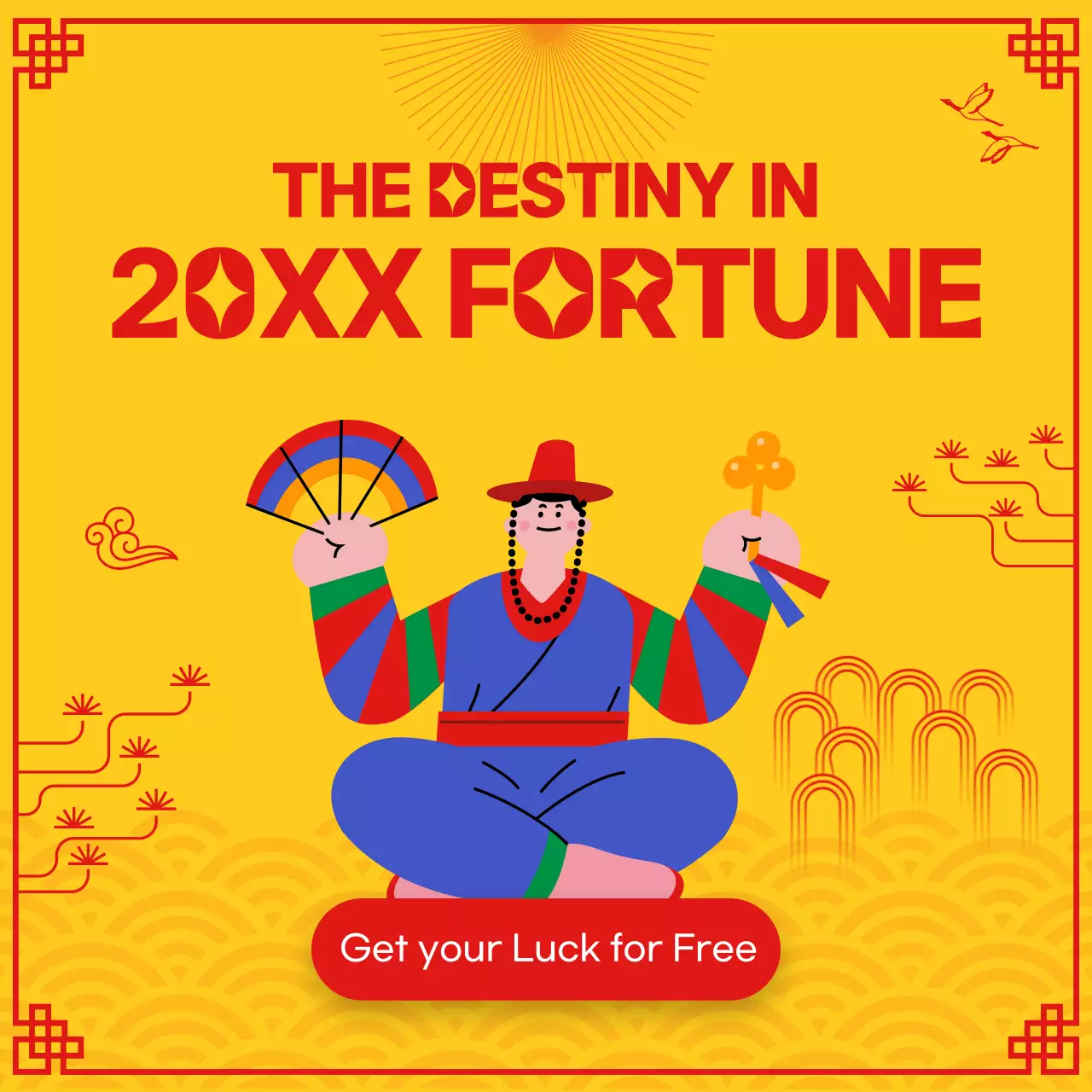 노란색과 빨간색 부적 테마 신년운세