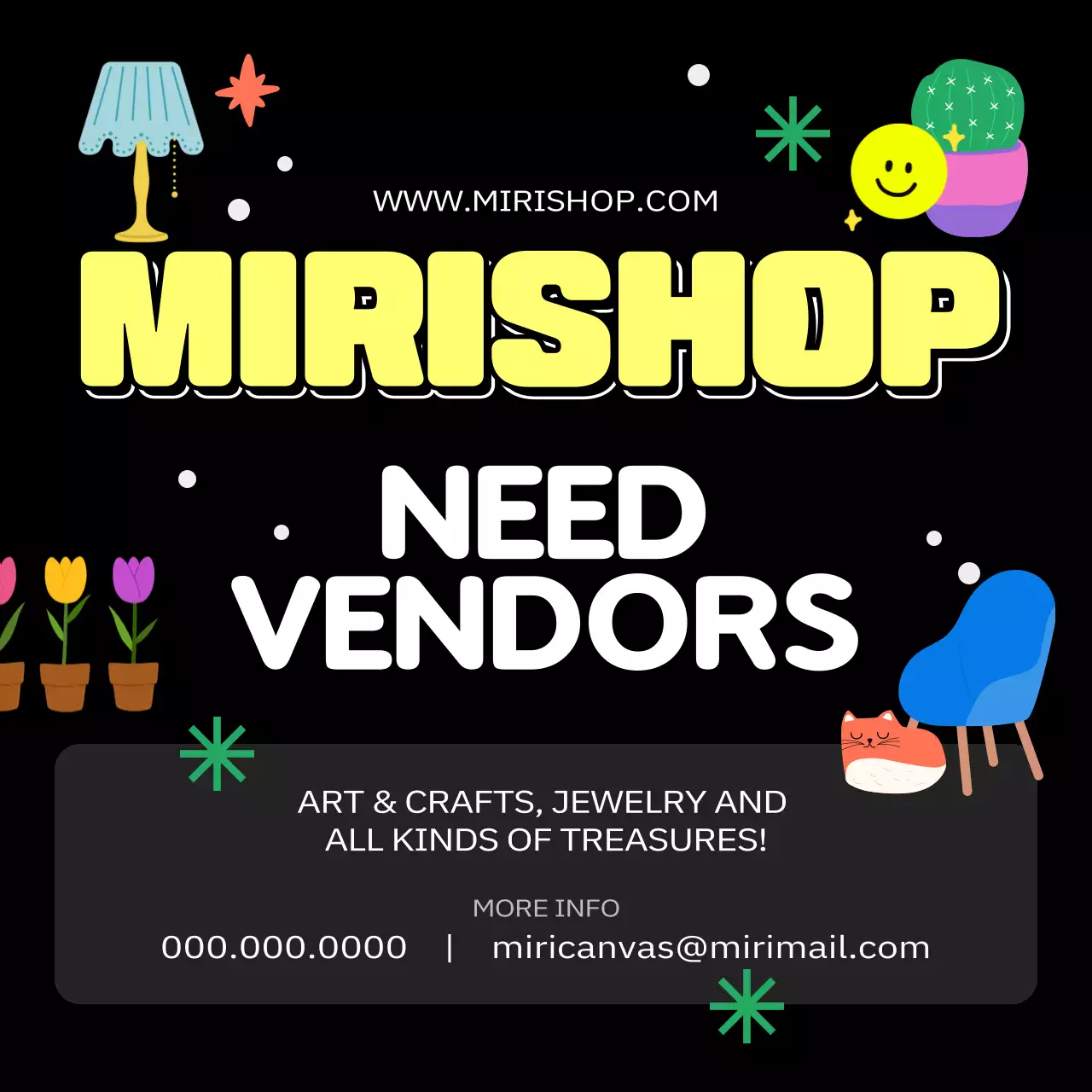 검정 배경의 키치한 인테리어 소품샵 입점모집