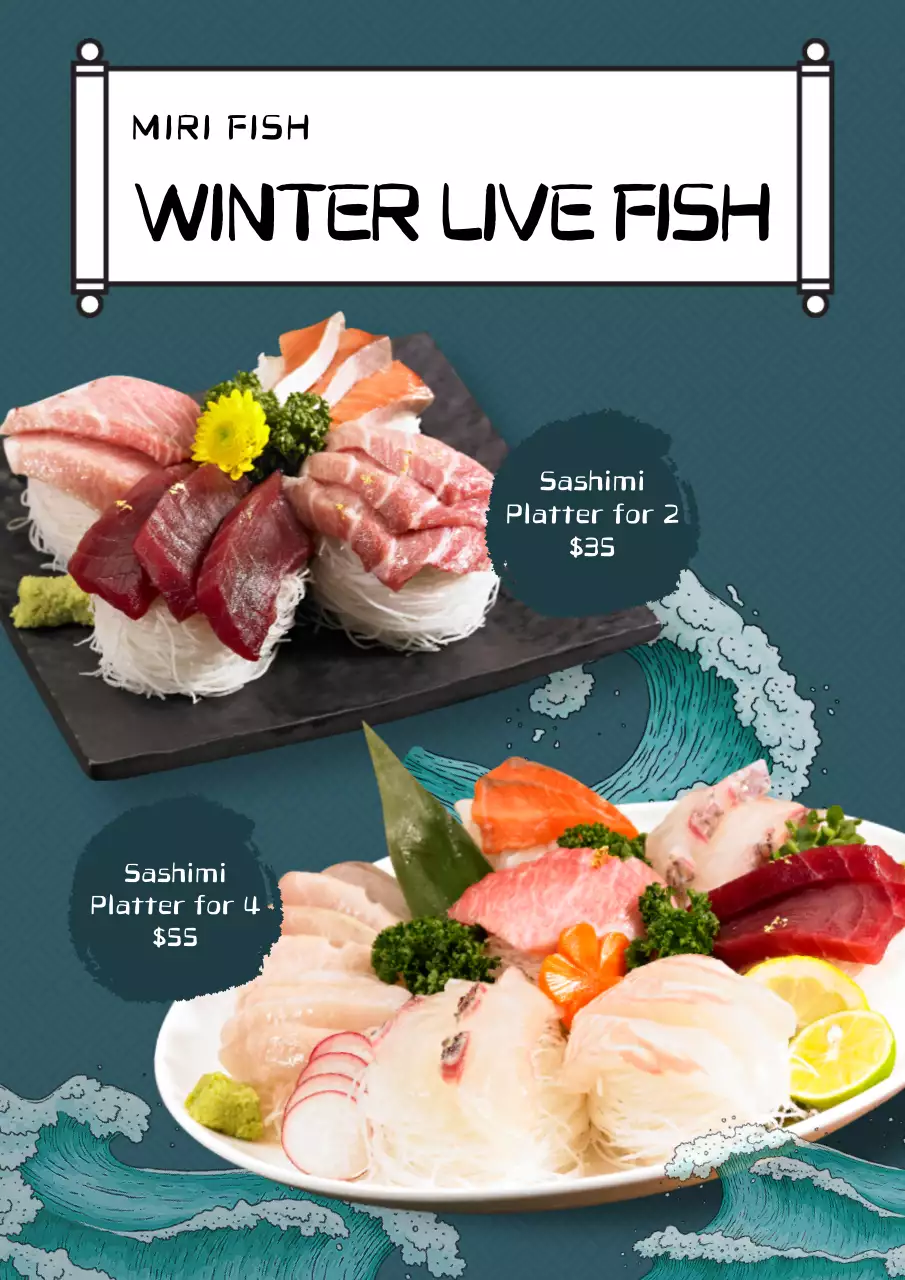 Teal Traditional Sashimi Promotion Poster