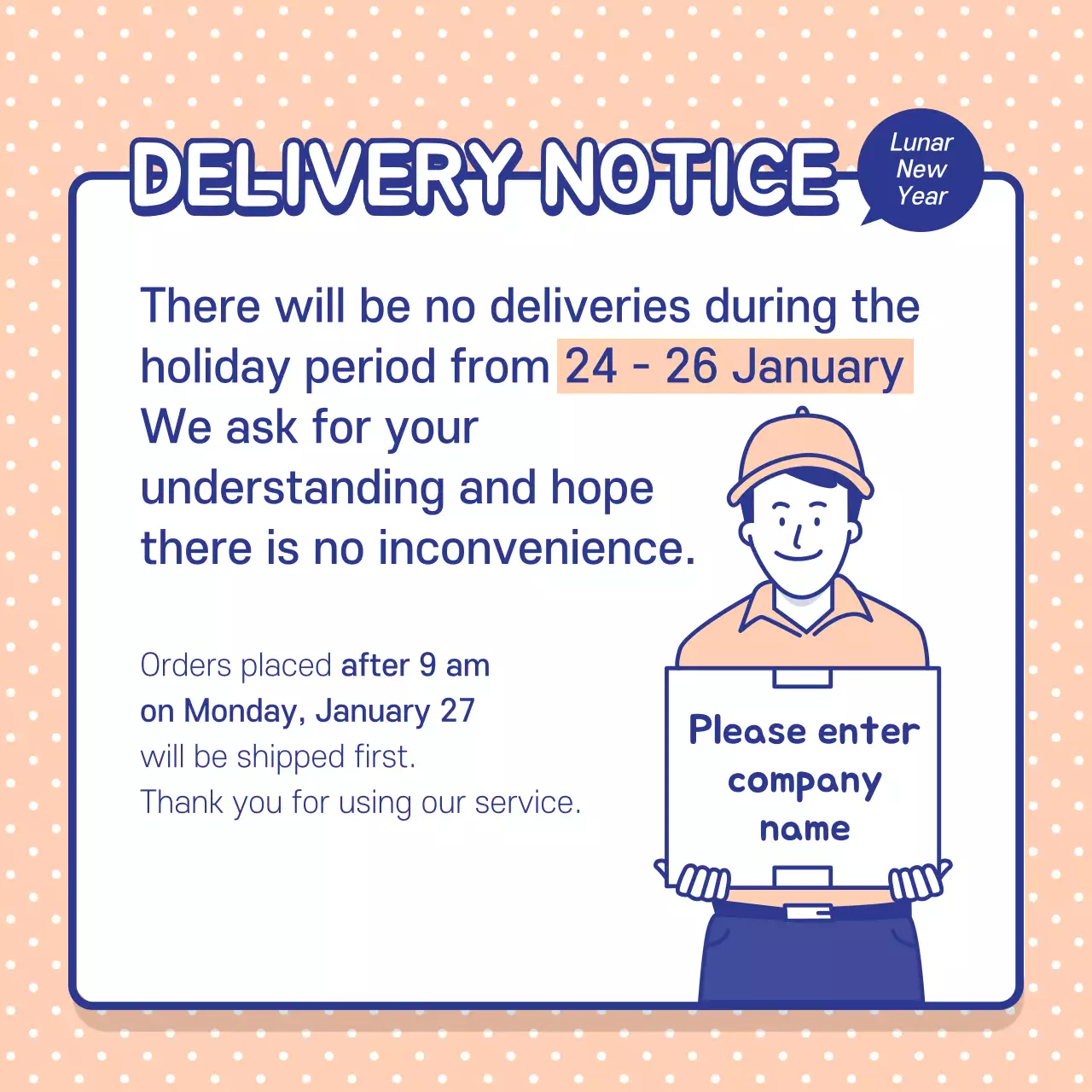Yellow Simple Delivery Notice Announcement Instagram Post